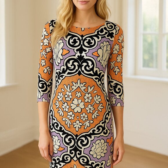 NWT! London Times Sz 8 Paisley Knit Sheath Dress Stretch Multicolor - Picture 1 of 8